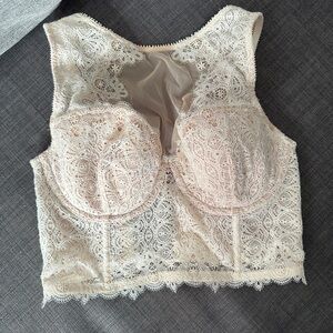 VICTORIAS SECRET  LINED DEMI LACE Longline Cami BRA High Neck IVORY 32DD